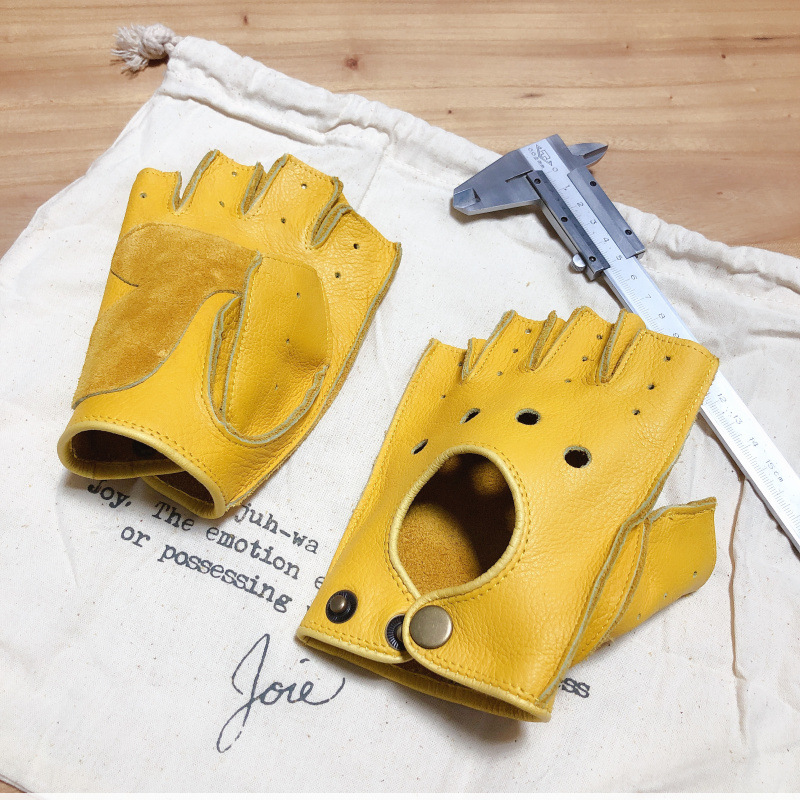 Leather Driving Glove - オートバイレトロ機関車ライディング牛革ハーフフィンガーメンズフィットネスハーフドライビングレザーグローブレディース