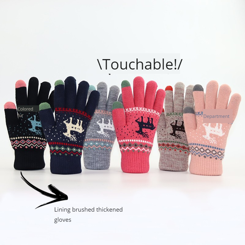 Wool Glove Lined - 秋と冬用の厚手タッチスクリーン対応暖かい女性用フリース裏地付きサイクリング漫画柄ニットウールフィンガーレスグローブ