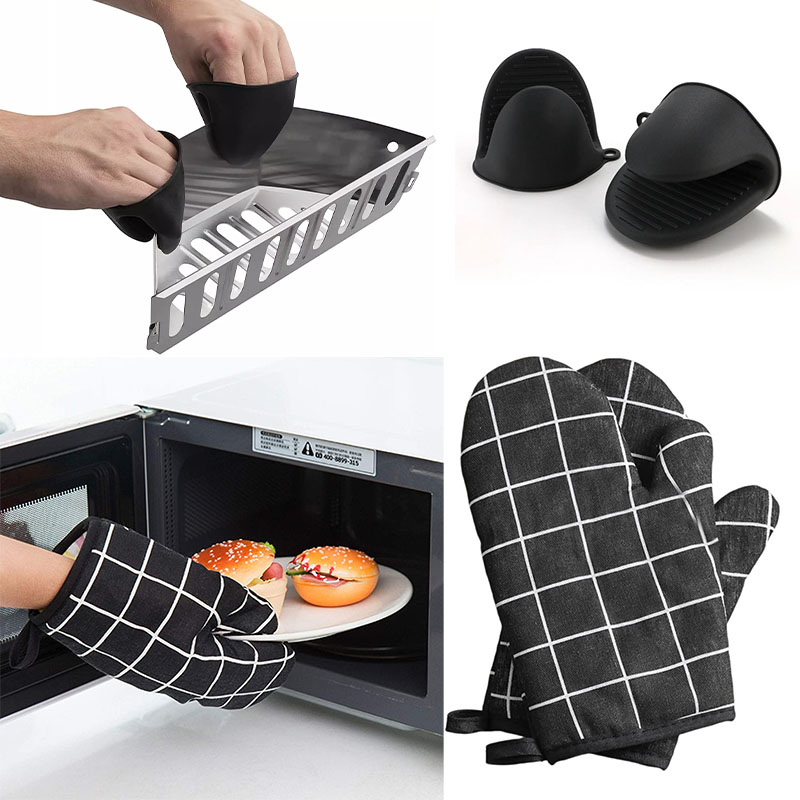 Oven Mitt Silicone - 台所用シリコン耐熱ピンチオーブンミット、ベーキング用断熱綿手袋、滑り止めバーベキューグリルツール