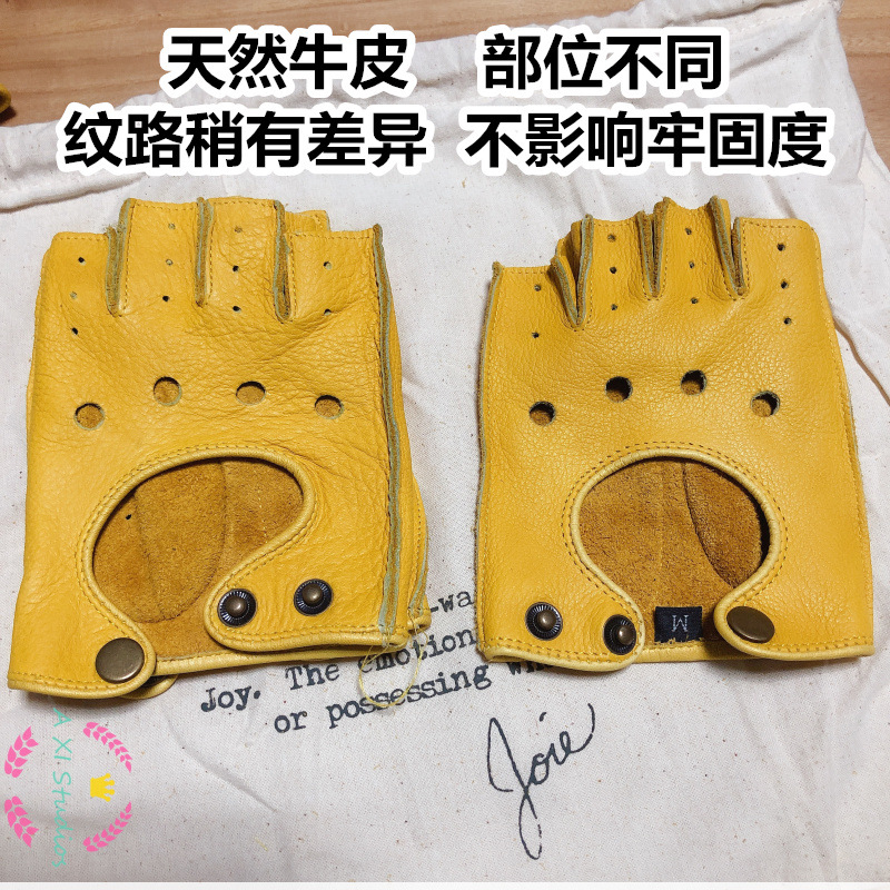 オートバイレトロ機関車ライディング牛革ハーフフィンガーメンズ - Leather Driving Glove のレビューと価格