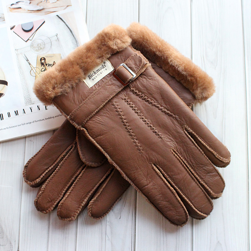 シープスキンの毛皮の手袋メンズ厚い冬暖かい大型屋外防風防寒ハ - Leather Driving Glove のレビューと価格