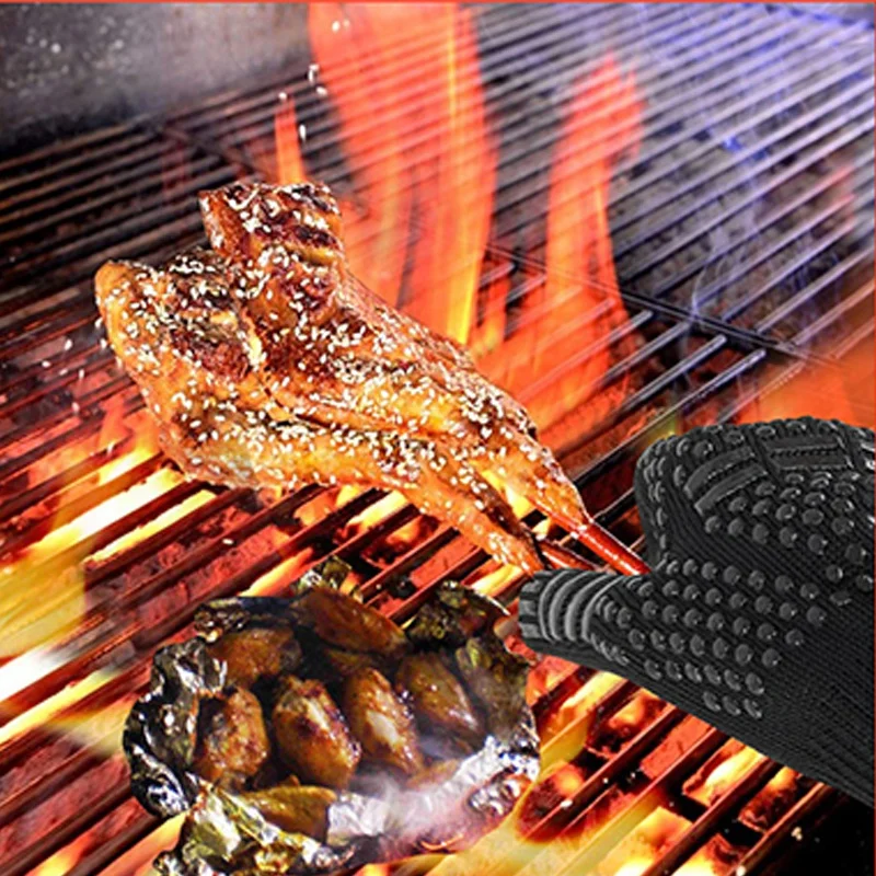 難燃性ノンスリップバーベキュー防火手袋電子レンジ手袋オーブン - Oven Mitt Silicone のレビューと価格