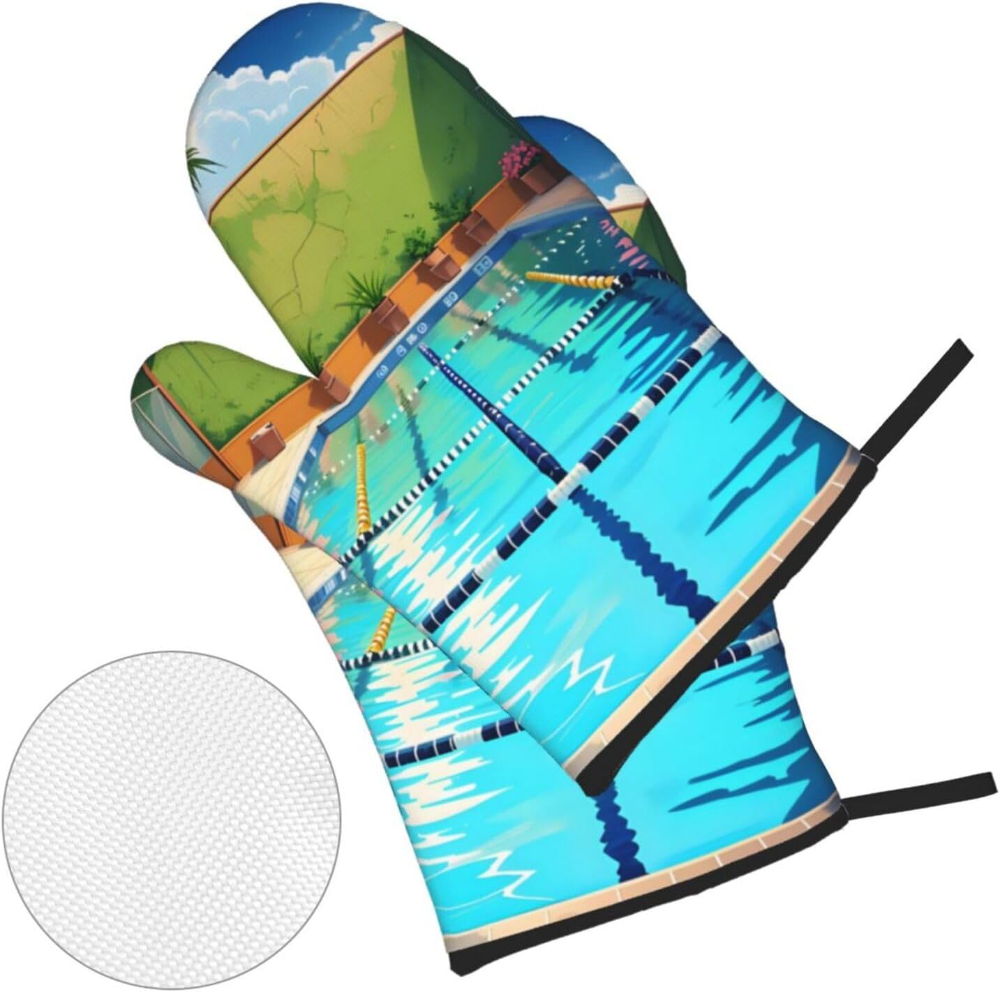 フラミンゴとスイミングプール柄のシリコン製オーブンミットと鍋 - Oven Mitt Silicone のレビューと価格