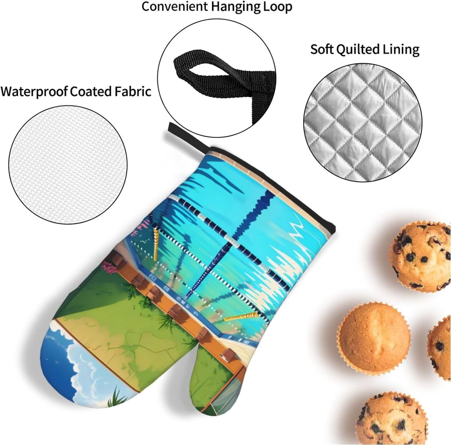 フラミンゴとスイミングプール柄のシリコン製オーブンミットと鍋 - Oven Mitt Silicone のレビューと価格